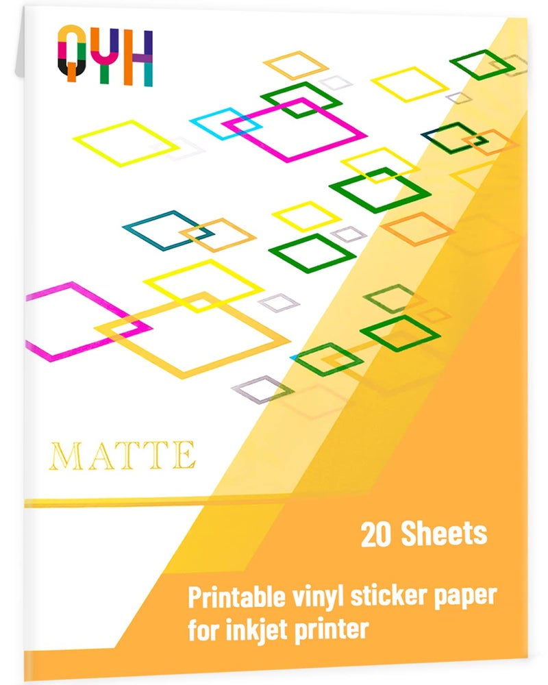 QYH Premium Printable Vinyl for Inkjet Printer-20 Matte Sticker Paper Waterproof 8.5"" x 11"" White Labels - Image 1